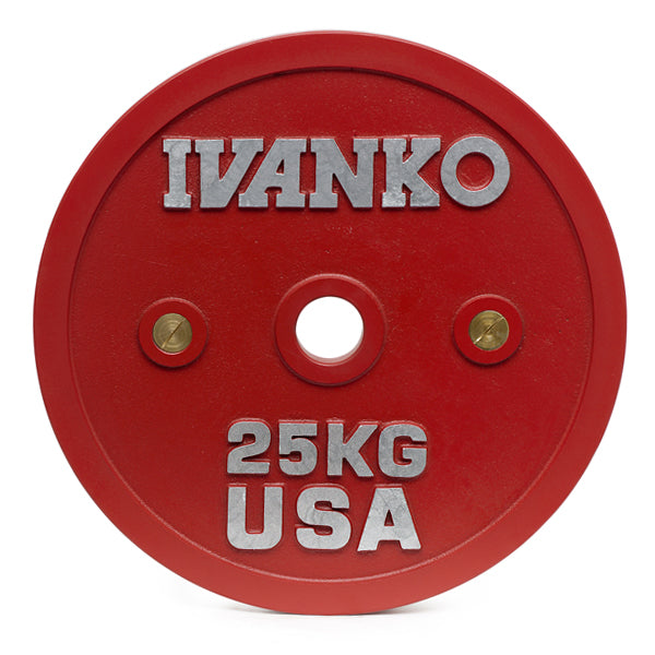 Ivanko CBPP 25KG Powerlifting plates, calibrated, painted red
