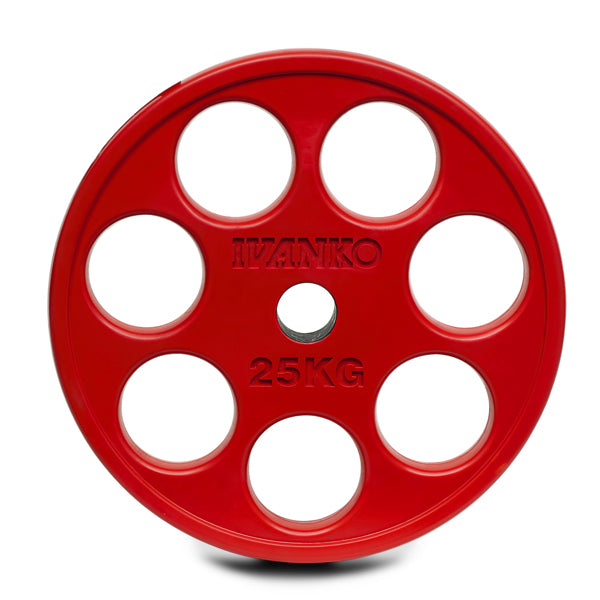 Ivanko 25KG ROEZH Olympic rubber E-Z Lift Plate, Red