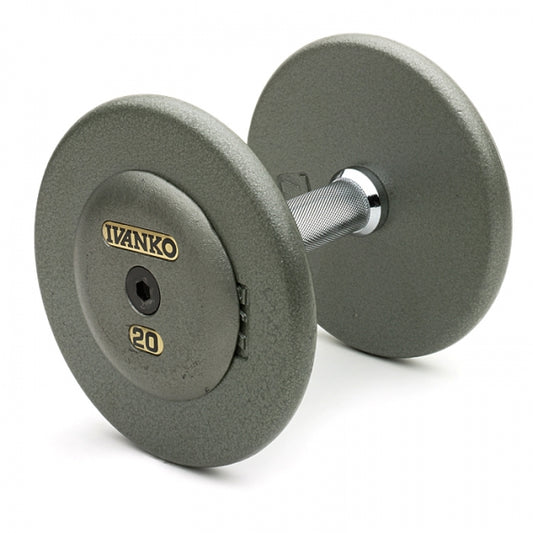 Fixed Dumbbells (INDIVIDUAL PAIRS) - Cast Iron Plates w/ Ductile Cast Iron End Plates, Grey | R/EP-1.25