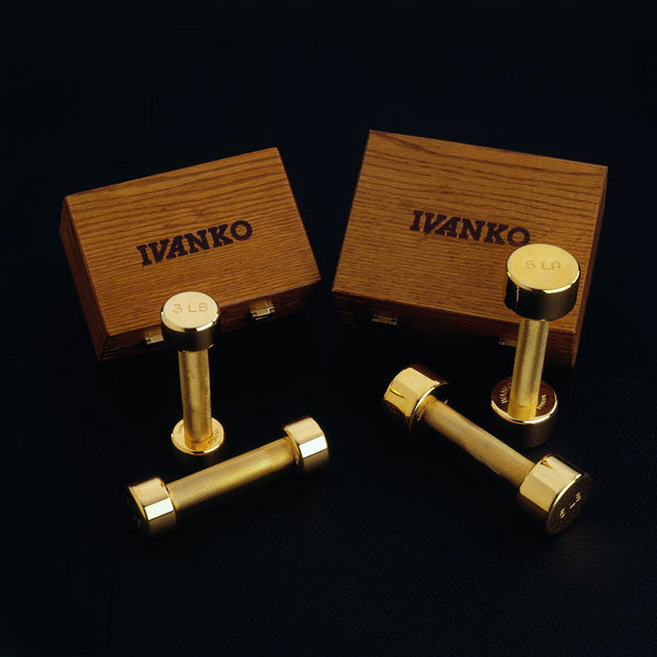 3lb Gold Dumbbell Pair in Teak Presentation Box (GD-3)