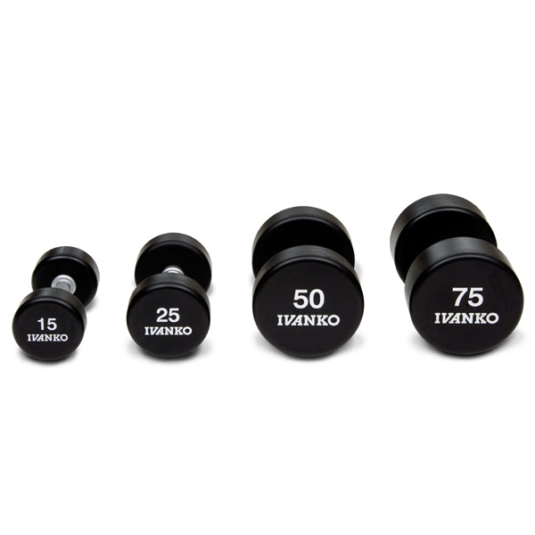 Ivanko Fixed Urethane Dumbbell Set | IUDB. 15lb, 25 lb, 50 lb, 75lb.