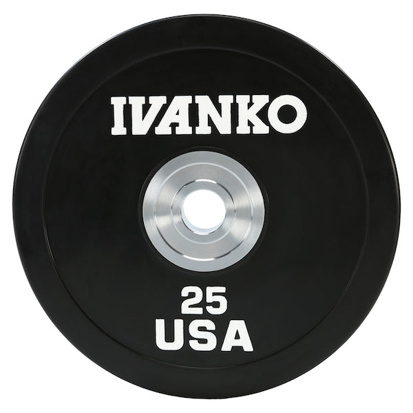 Ivanko 25lbs. Olympic Bumper Plates, Heavy Duty, Black, Lbs