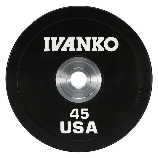 Ivanko 45Lbs Olympic Bumper Plates, Heavy Duty, Black, Lbs