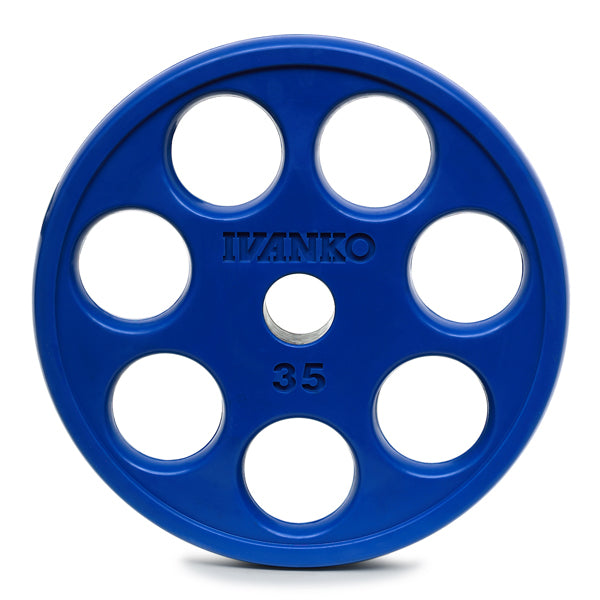 Ivanko 35lb ROEZH Olympic rubber E-Z Lift Plate, Blue