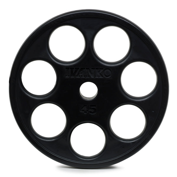 Ivanko 45lb ROEZH Olympic rubber E-Z Lift Plate, Black