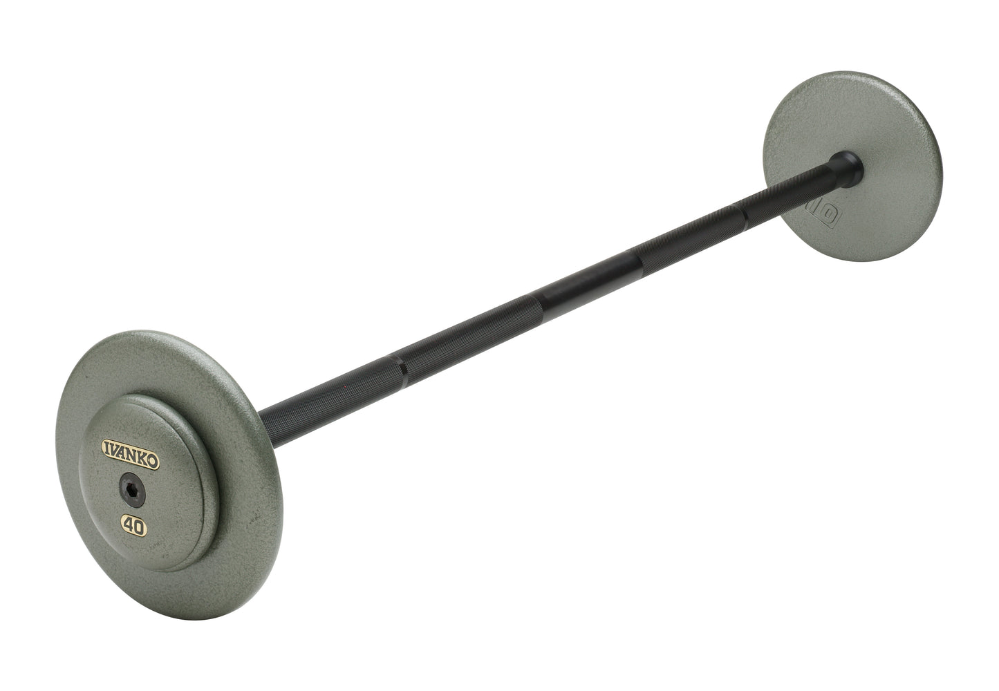 Ivanko straight-bar fixed barbell with grey cast iron plates