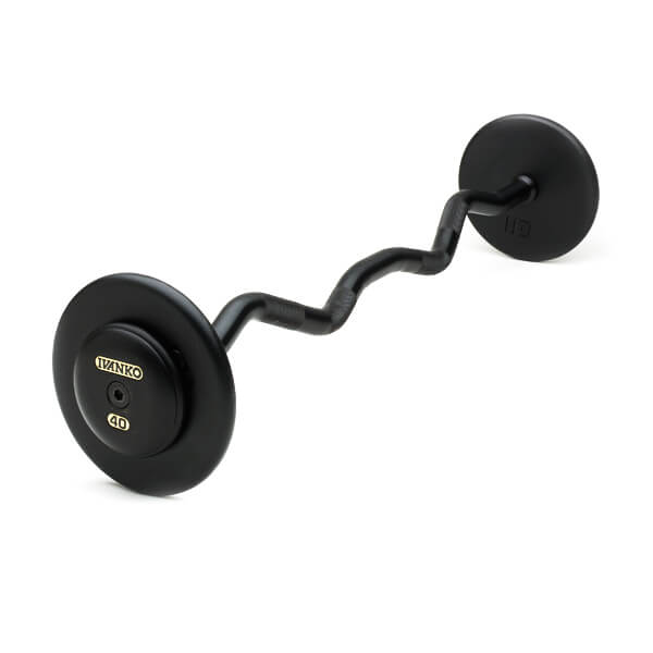 Ivanko ez-curl fixed barbell with black cast iron plates